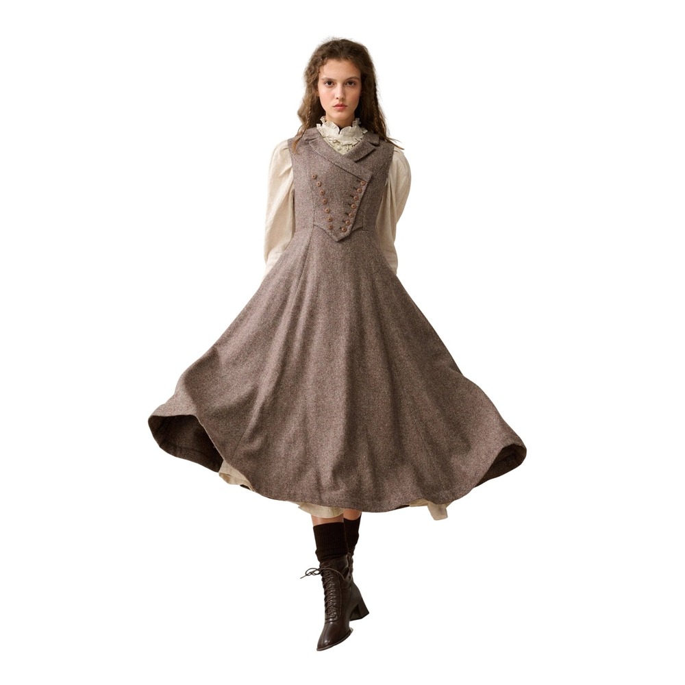 Linennaive Comfort First Classy Always Brown Double Breasted Flare Dress